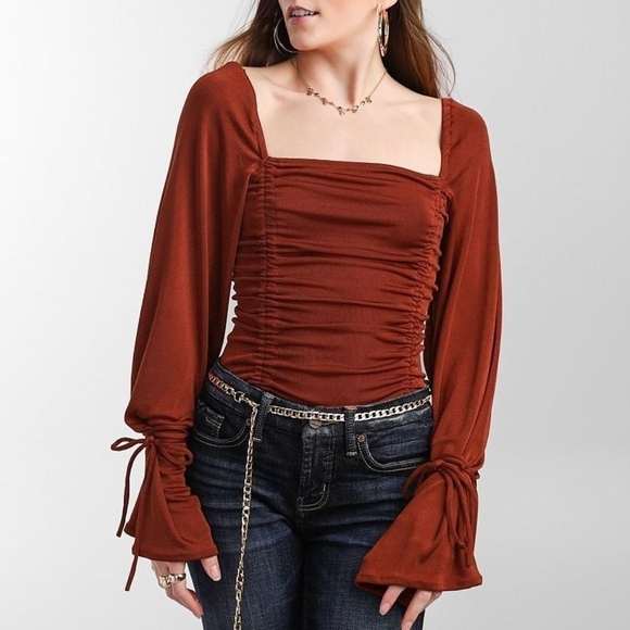 Free People Meant to Be ruched bodysuit Cherry Chai NEW - Picture 1 of 8